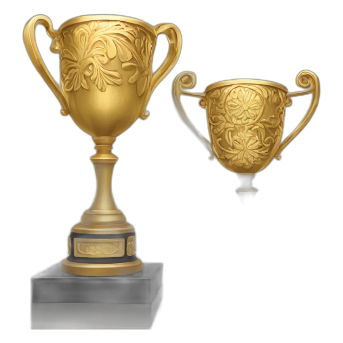 Create a golden trophy shining brilliantly, adorned with intricate designs, set on a pedestal at a prestigious award ceremony, symbolizing achievement and recognition. sticker