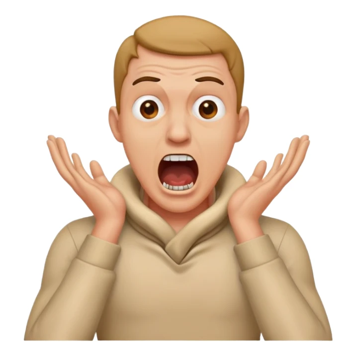 A man with his hands on his neck making a screaming face sticker