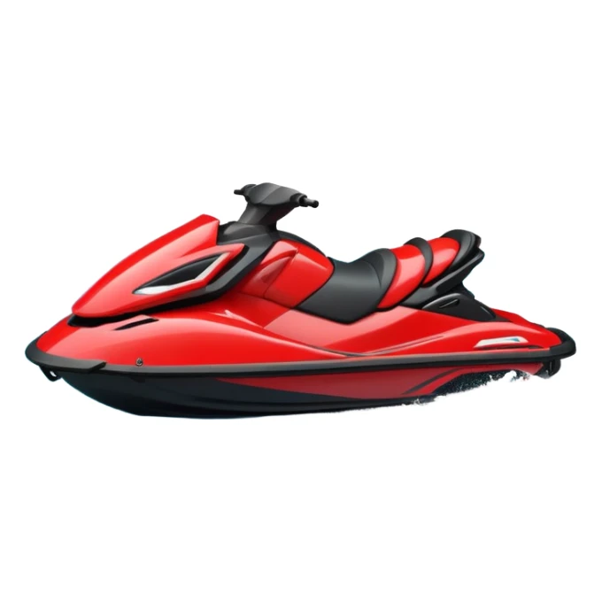 jet ski (red black and white all in the same amount. maybe a red a bit more dominant) on the sea. show the sea under the jet ski - blue with turquoise. no sky - white background instead. DO NOT REMOVE THE SEA AND THE WHITE WHEN FINALIZING!  NO ONE IS ON THE JET SKI  sticker
