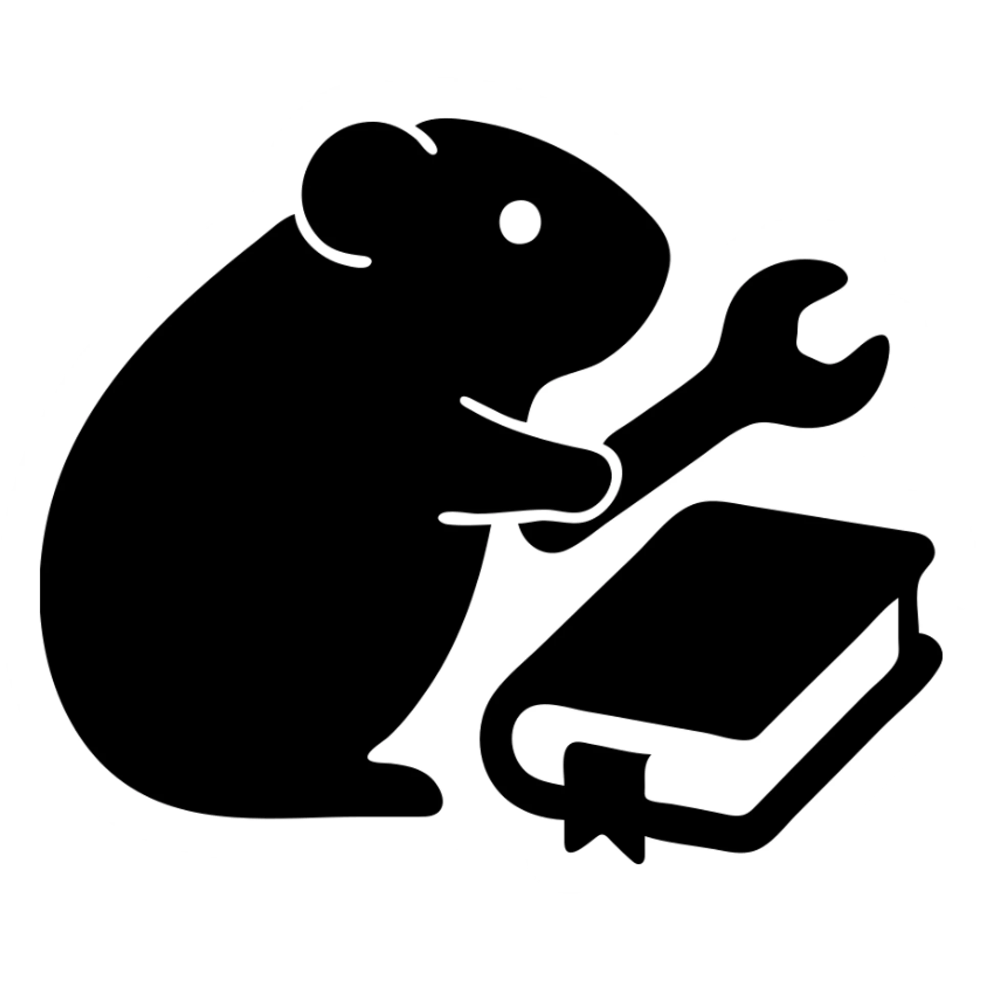 guinea pig holding a wrench and repairing a book, solid filled icon sticker