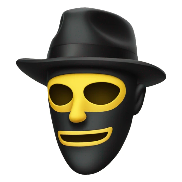 man in a black hat with a black mask on a yellow face sticker