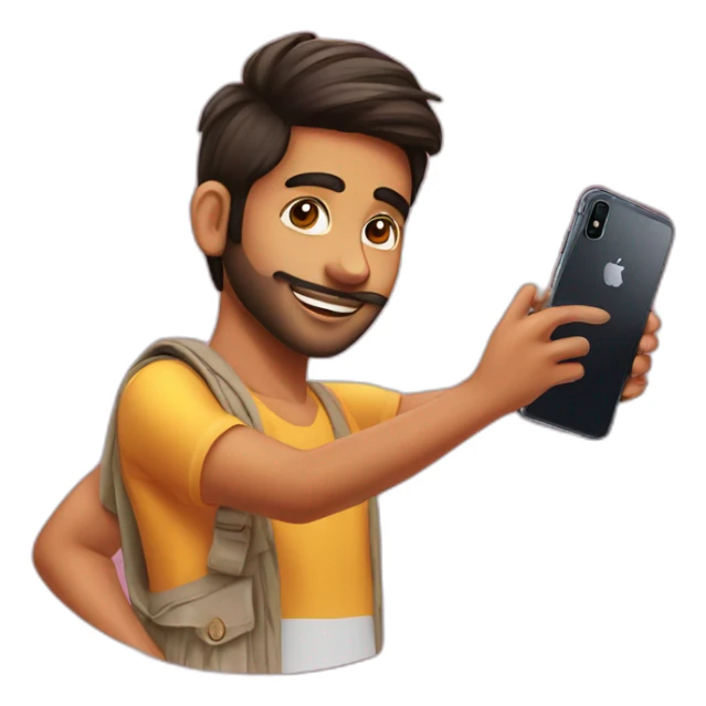 Punjabi young boy taking mirro selfie with iphone x sticker