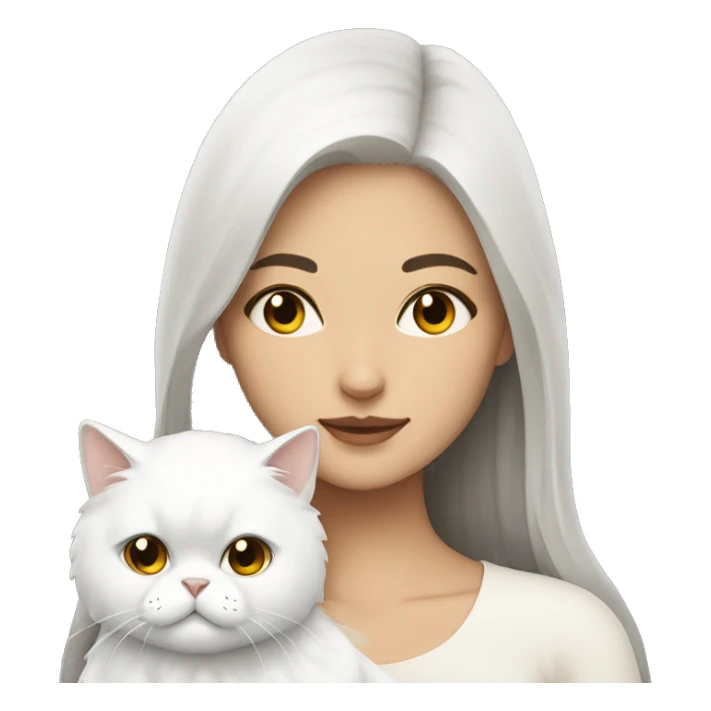 Brunette woman snuggling white Persian cat sticker