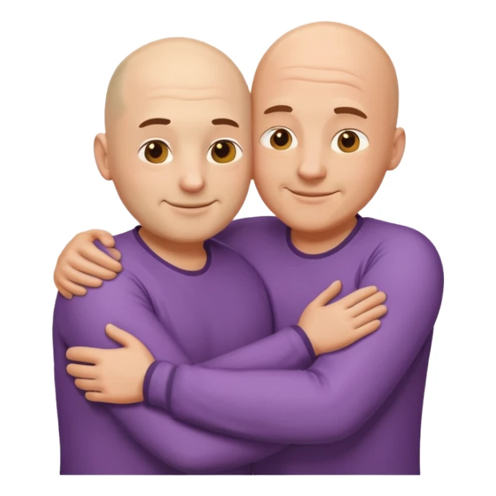 two fit bald men of different heights embracing, friendly and expressive, emoji style sticker