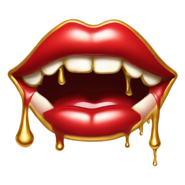 Red lips with tongue dripping gold  sticker
