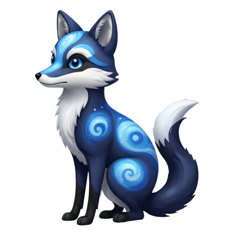 Black fox with blue swirling galaxy/marble pattern standing up sticker