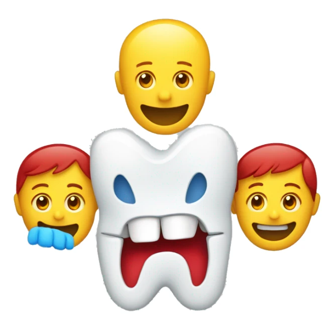 Create an emoji that represents three teeth together, aligned horizontally. The first tooth should be blue, the second red and the third yellow.
 sticker