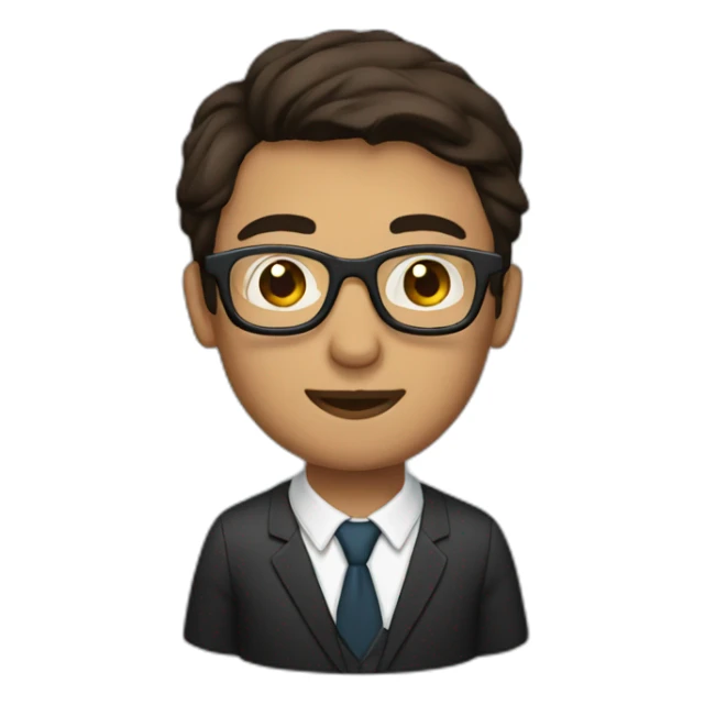 man with laptop, round glasses, dark brown hair and side parting sticker