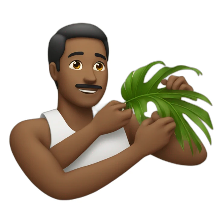 man is laying and someone fanning him with palm leaf sticker