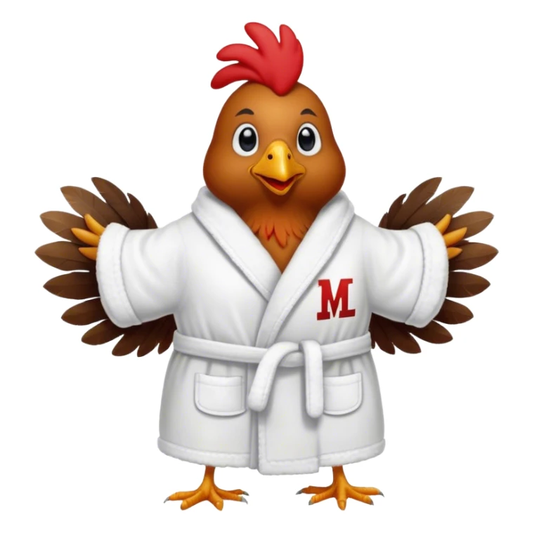 Chicken wearing a bath robe. Robe has letters BLM on it.  sticker