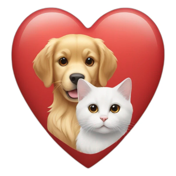 A Golden retriever, a white cat and a dark grey cat in a red heart sticker