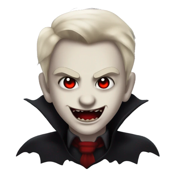 “A pale face with glowing red eyes, a sharp fanged smirk, and dark shadows around the face. It has a tattered black collar and a gothic, grungy vibe with hints of crimson for a vampire aesthetic.” sticker