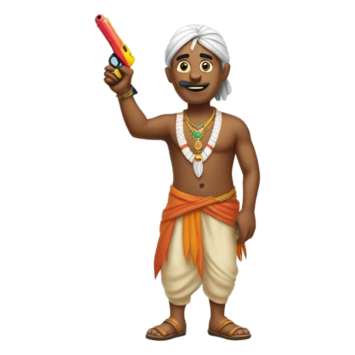 standing indian man pointing a watergun sticker