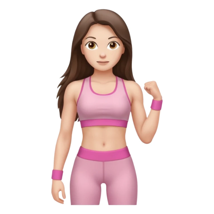 white brunette girl long hair with hazel eyes in light pink workout with abs clothes standing  sticker
