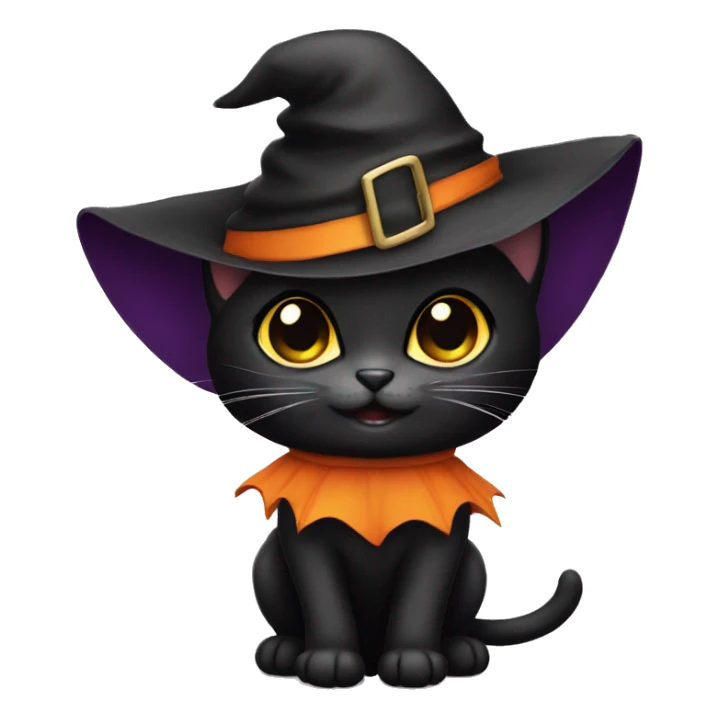 Black kitten wearing Halloween costume sticker