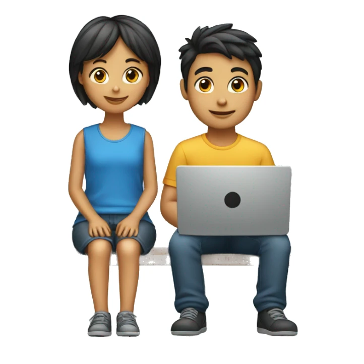 boy and girl sitting at the laptop sticker