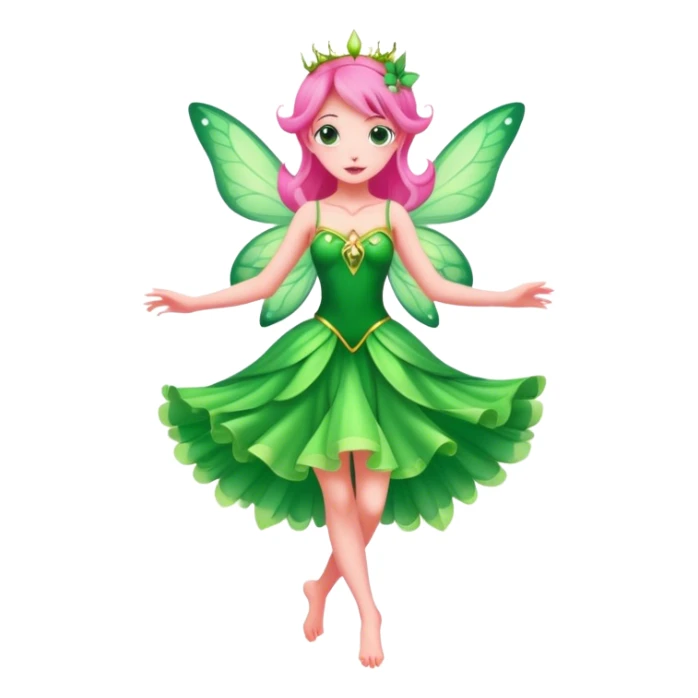 pink fairy in green dress dancing sticker