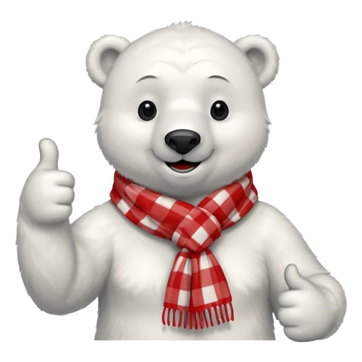 Polar Bear, smiling, thumbs up, wearing red Checkered Triangle scarf sticker