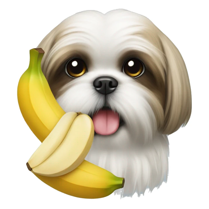 Shih tzu with a stuffed banana face in its mouth sticker
