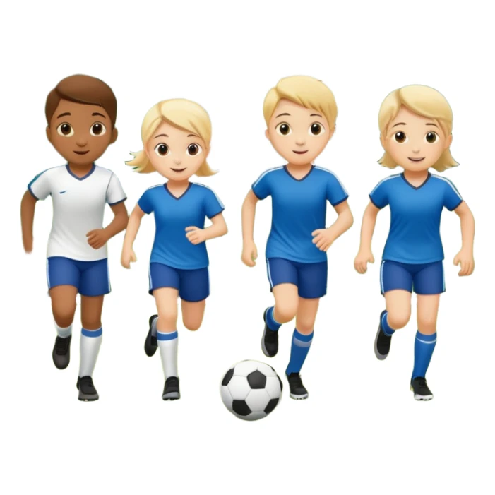 A group of 4 kids playing soccer in a park sticker