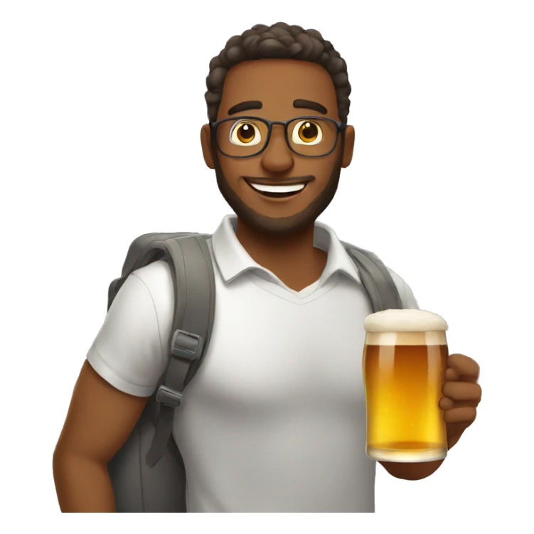 Man about to board plane with beer sticker