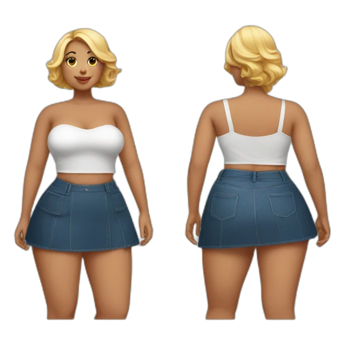 full-body-curvy-beauty-in-a-short wide skirt as three-view drawings sticker
