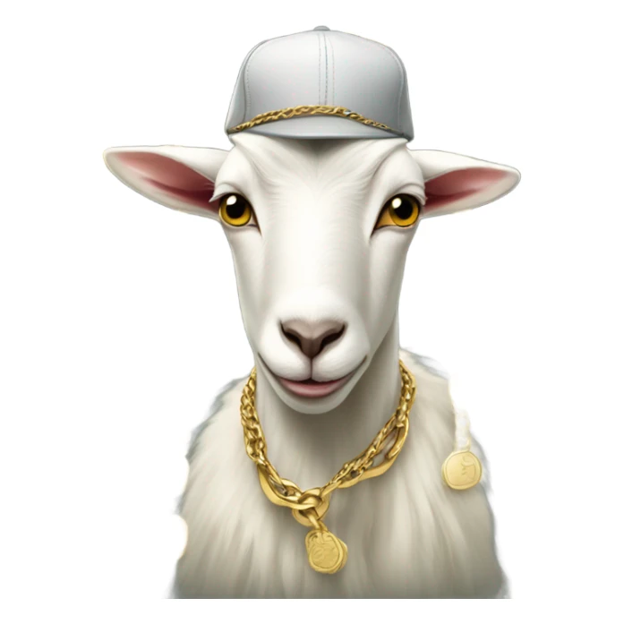 A Goat with gold chains and money and a cap  sticker
