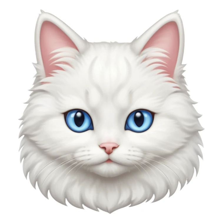 Make me a cute white fluffy cat with one blue eye and one yellow sticker