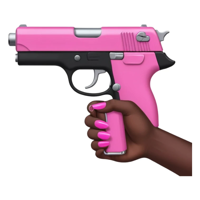 Black hand with pink nail polish holding a pink gun sticker
