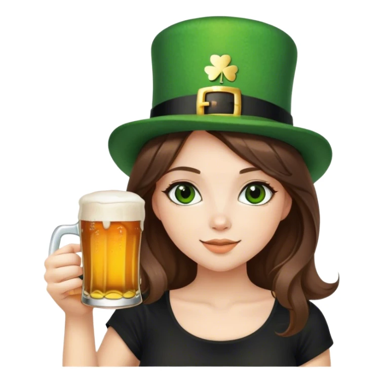 brunette hair down girl black top holding a beer make her st. pattys themed sticker