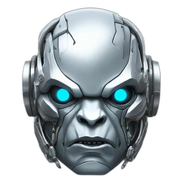 Cyber futuristic silver orc robot face with tusks sticker