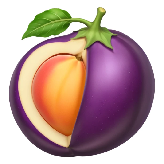 Eggplant with white liquid coming out the top being inserted into a peach sticker