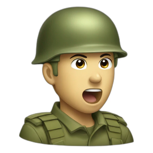 Yawning Soldier in olive green uniform and helmet sticker