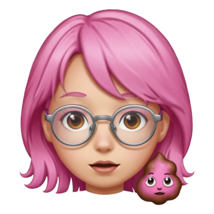 Chica con pelo rosa, gafas de forma de caca y una orquilla de caca sticker