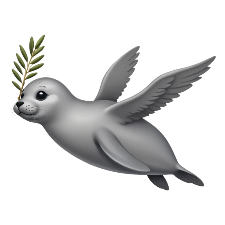 A flying seal carrying an olive branch sticker