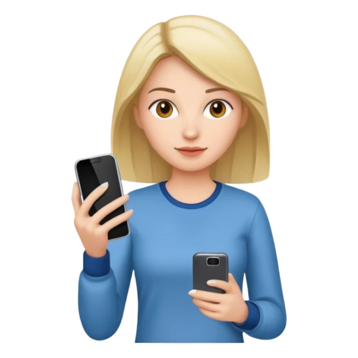 woman casual clothes holding one phone sticker