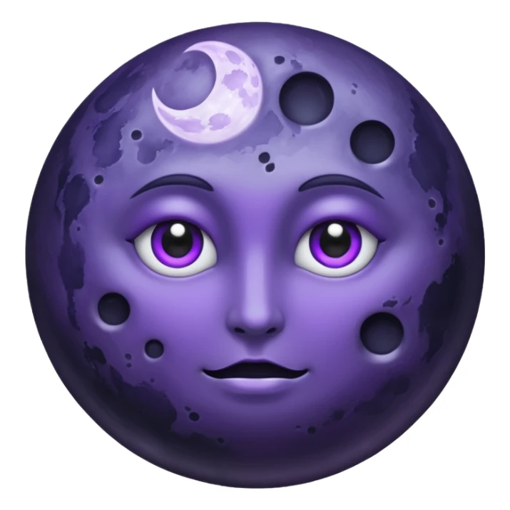 iOS emoji, dark moon, silver outline, mystical symbols, dark fantasy, smooth texture sticker