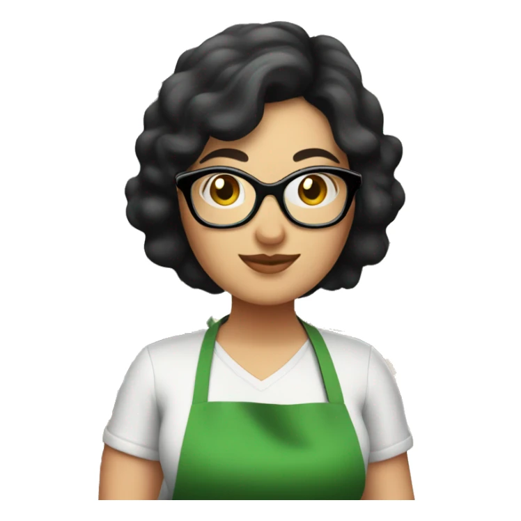 chubby lady with black hair green apron  with glasses cooking tacos sticker