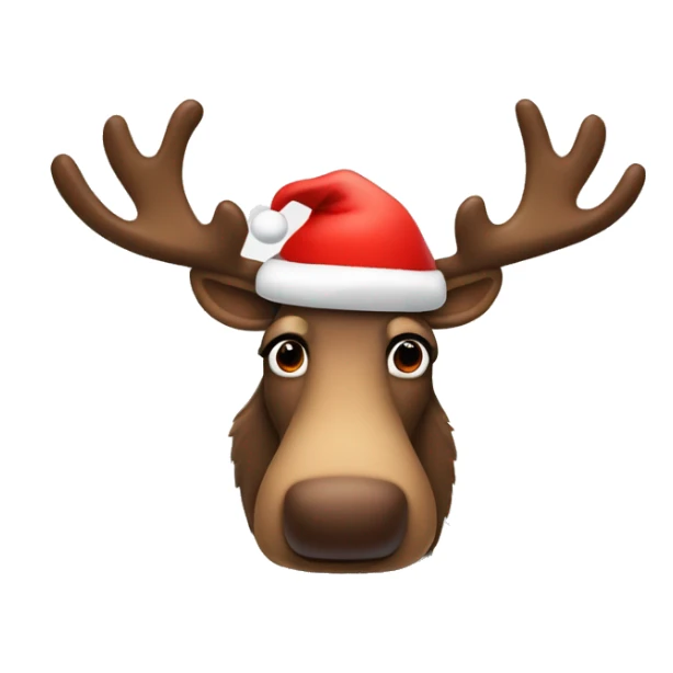 A moose wearing a Christmas hat with a red nose like Rudolph  sticker