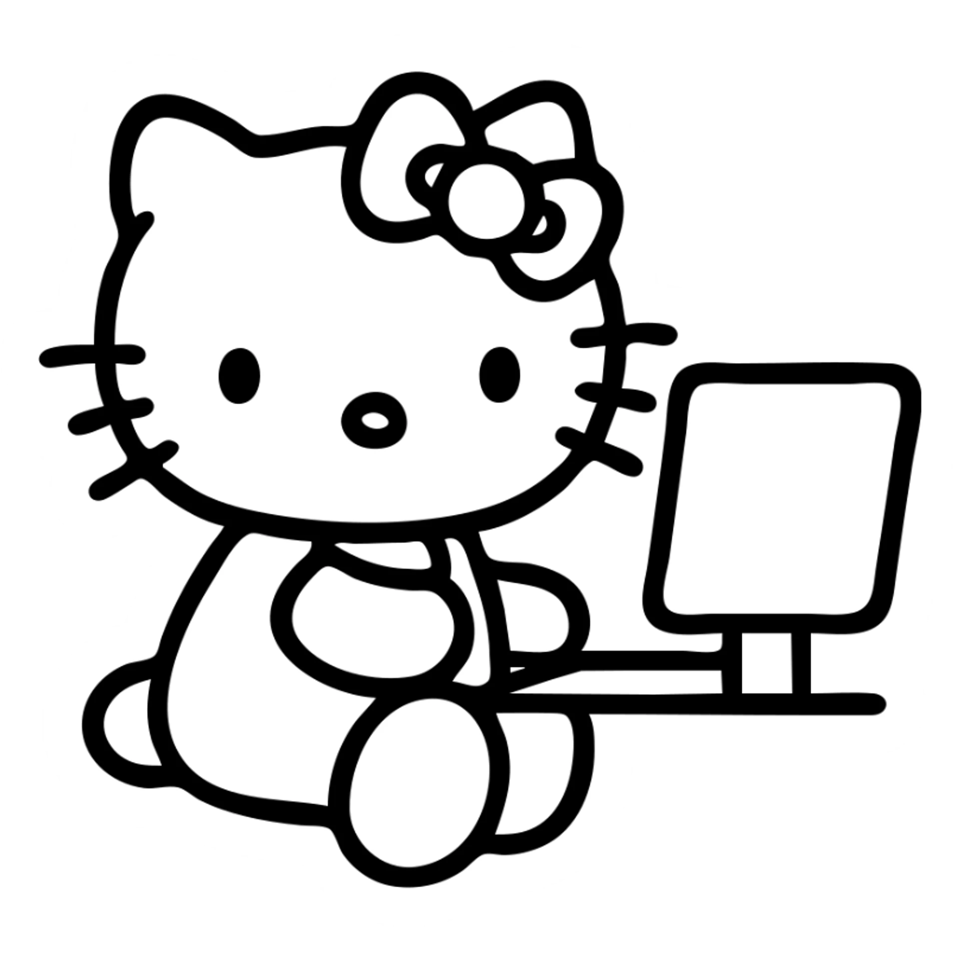 Hello Kitty sitting at computer sticker