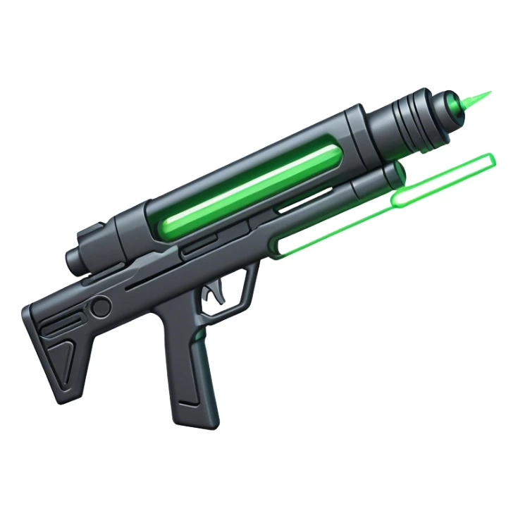 Clash of Clans aesthetic: Cinematic Playful Laser Rifle Emoji, rendered in a 3D vector-style similar to standard emojis with minimal shading and bold, simplified shapes. A compact, sleek energy weapon with futuristic contours and a glowing barrel, softly glowing with a sci-fi battle charm. Simplified yet unmistakably iconic, highly detailed and consistent, glowing with a soft pulsating radiance and high shine. Stylized with a touch of cosmic engineering and a soft glowing outline, capturing the essence of a cutting-edge energy armament with a playful, dynamic aura! sticker