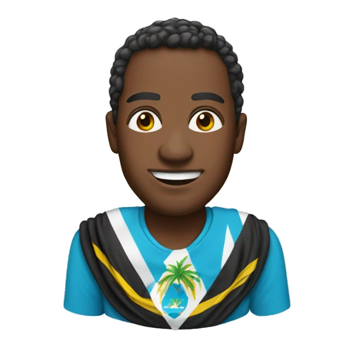 Man wearing bahamian flag around his neck sticker