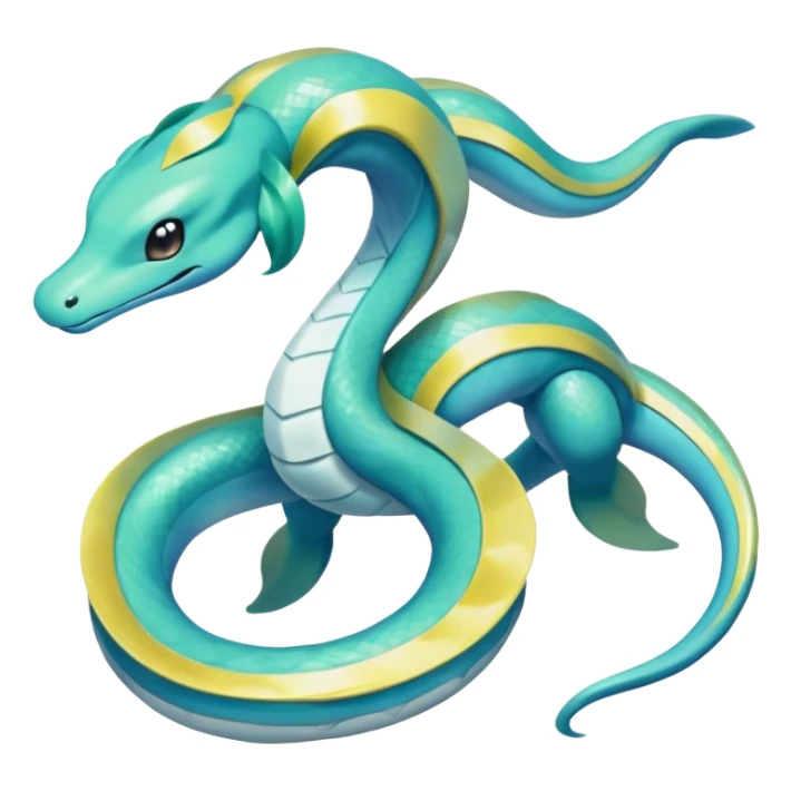Sleek Serpentine Aquatic Ribbon-bodied Elegant Pokémon-Fakémon-Digimon-Creature, (full body) sticker