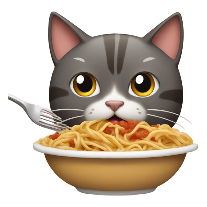 emoji of a cat that looks crazy and is eating spaghetti sticker