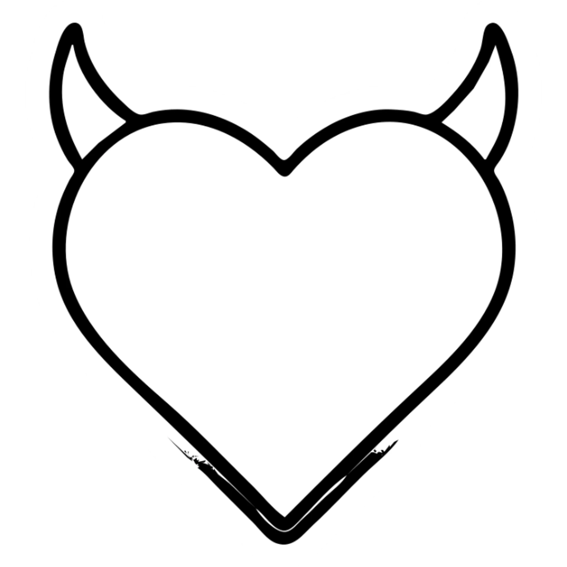 Minimalist devil heart icon with a black heart with red outline and horns, no tail. Transparent background with a rainbow outline for pride. sticker