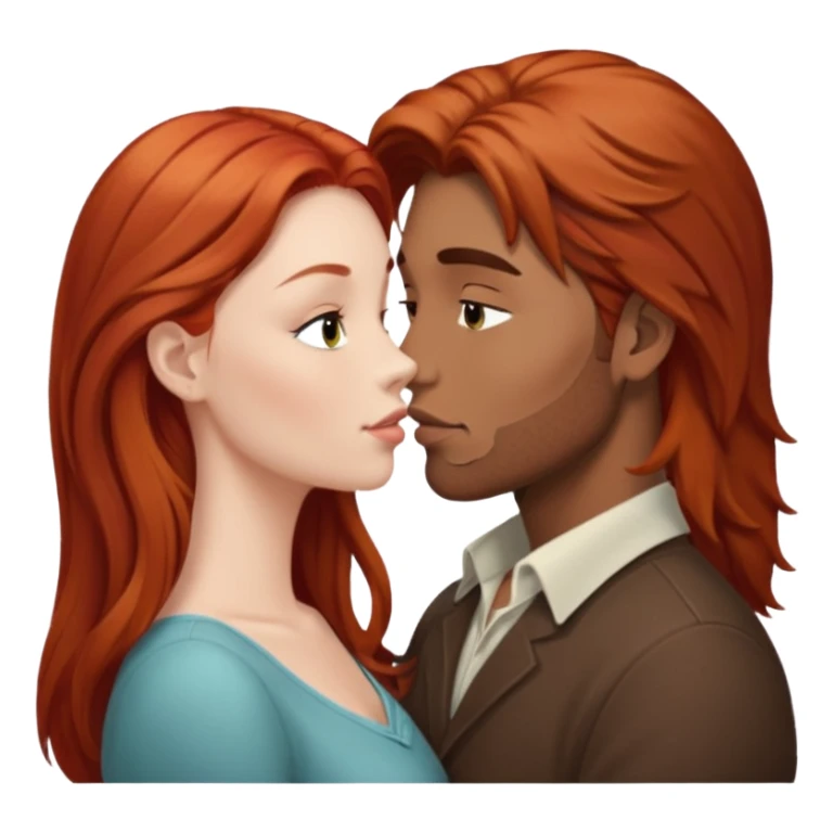 mujer pelirroja pelo largo besando a un hombre de pelo café sticker