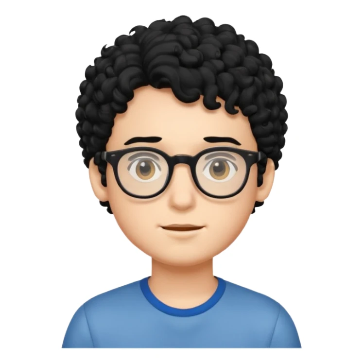 faça um garoto com cabelo preto cacheado, com óculos  sticker