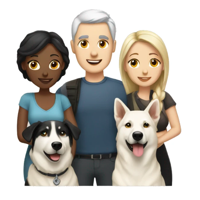 Wife and husband with two white shepherd and one black labrador retriever sticker
