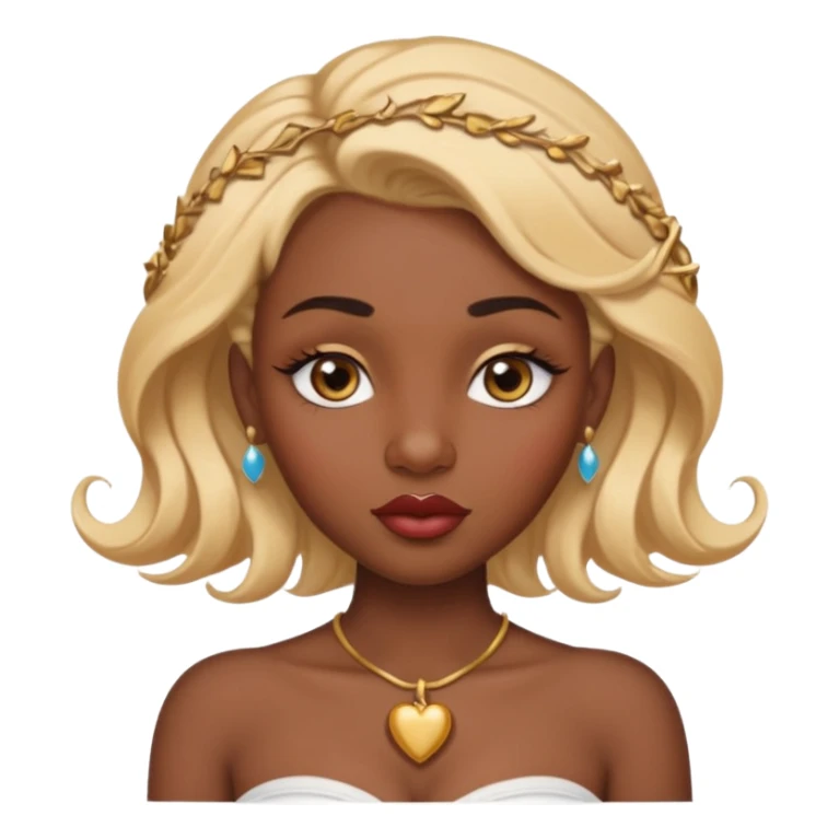 darkskin female with eyebrows that are naturally shaped and frame eyes well, eyes that are almond-shaped with defined lashes. nd lips are full with a defined cupid’s bow, add also a septum piercing that adds an edgy, stylish flair. a middle-part, honey blonde bust-down with laid baby hairs sticker