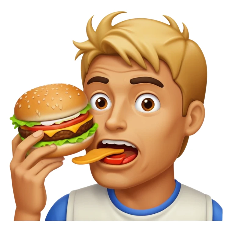 Man unhinging jaw to eat hamburger sticker